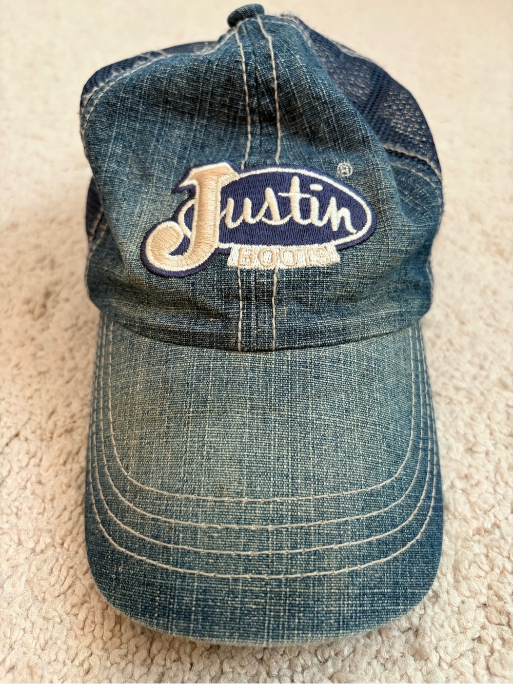 Justin Boots Men's Denim Trucker Hat Blue Mesh Hook and Loop OSFA